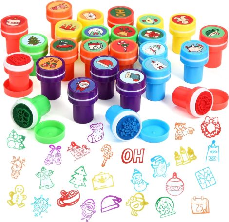 Kesote 26Pcs Christmas Stampers – Self-Inking Stamps with Assorted Patterns & Bright Color Ink.