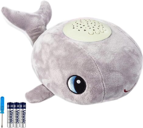 Cacchino’s Baby Sleep Aid: Musical Star Projector, Sound Machine with Nursery Rhymes, Soft Plush Whale. Perfect Gift.