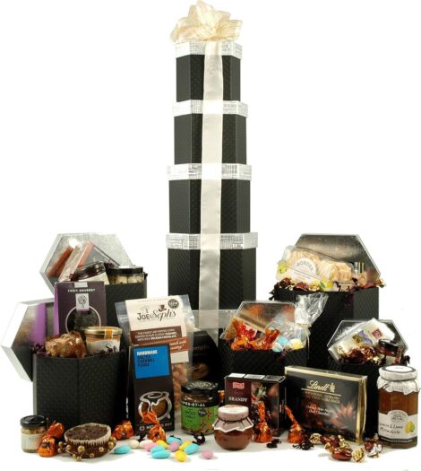 Eye-Full Gift Tower: Gourmet Food Hamper with Award Winning Treats, Chocolates & Cookies – Elegant 73cm Tall Tower.