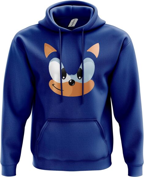 Blue Hedgehog Hoodie – 80% Cotton Comfy, 20% Polyester, Kangaroo Pouch, Twin-Needle Stitching, Video Game-inspired.