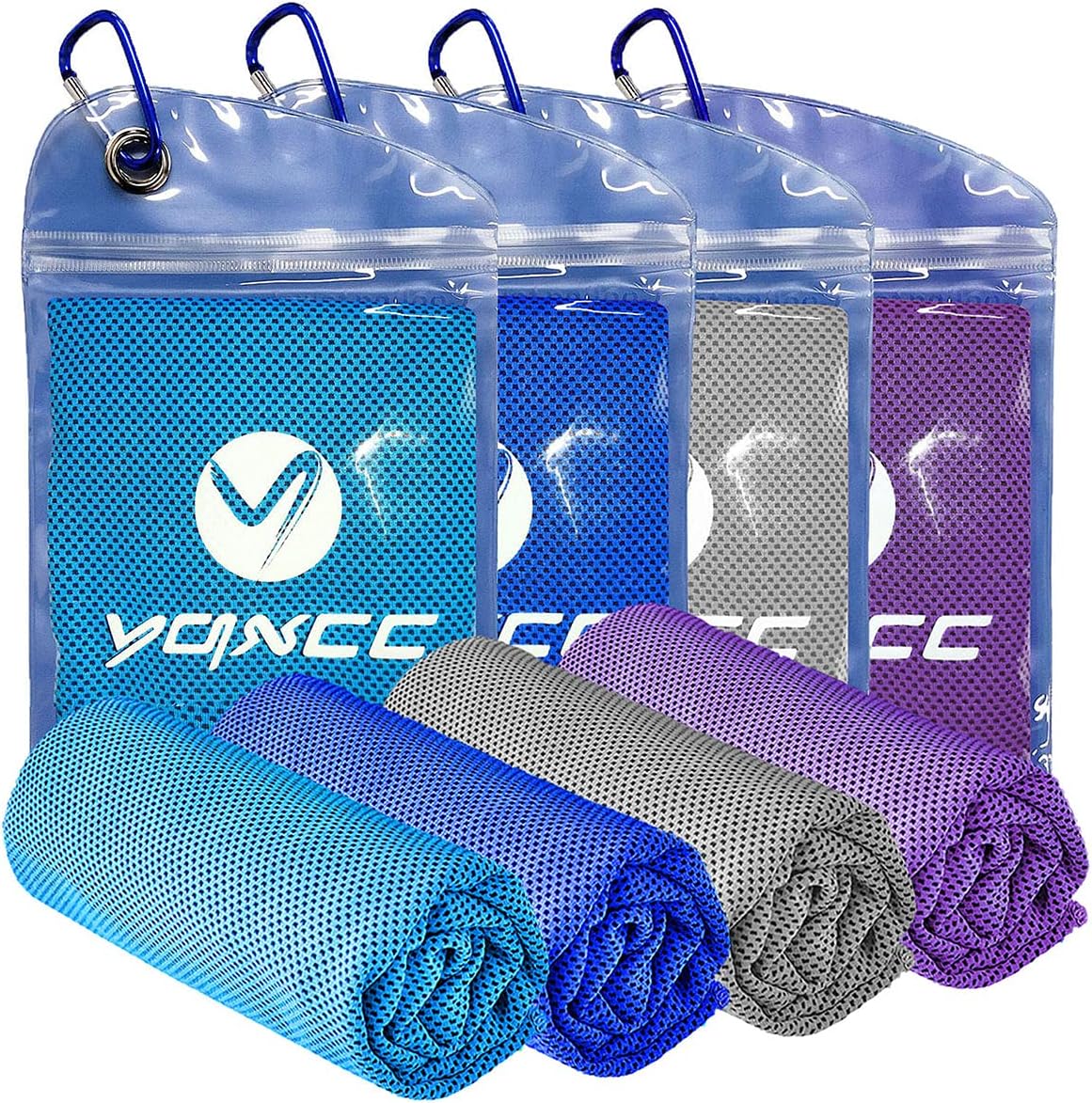 YQXCC 4 Pack Cooling Towels (100x30 cm) Cool Cold Towel, Soft Breathable Chilly Towel, Microfibre Ice Towel for Yoga, Golf, Gym, Camping, Running, Fitness, Workout & More Activities