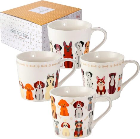 4-Piece Set of Dog Lover Mugs: Adorable Ceramic Cups, Perfect Dog Lover Gift – 380ml/13oz