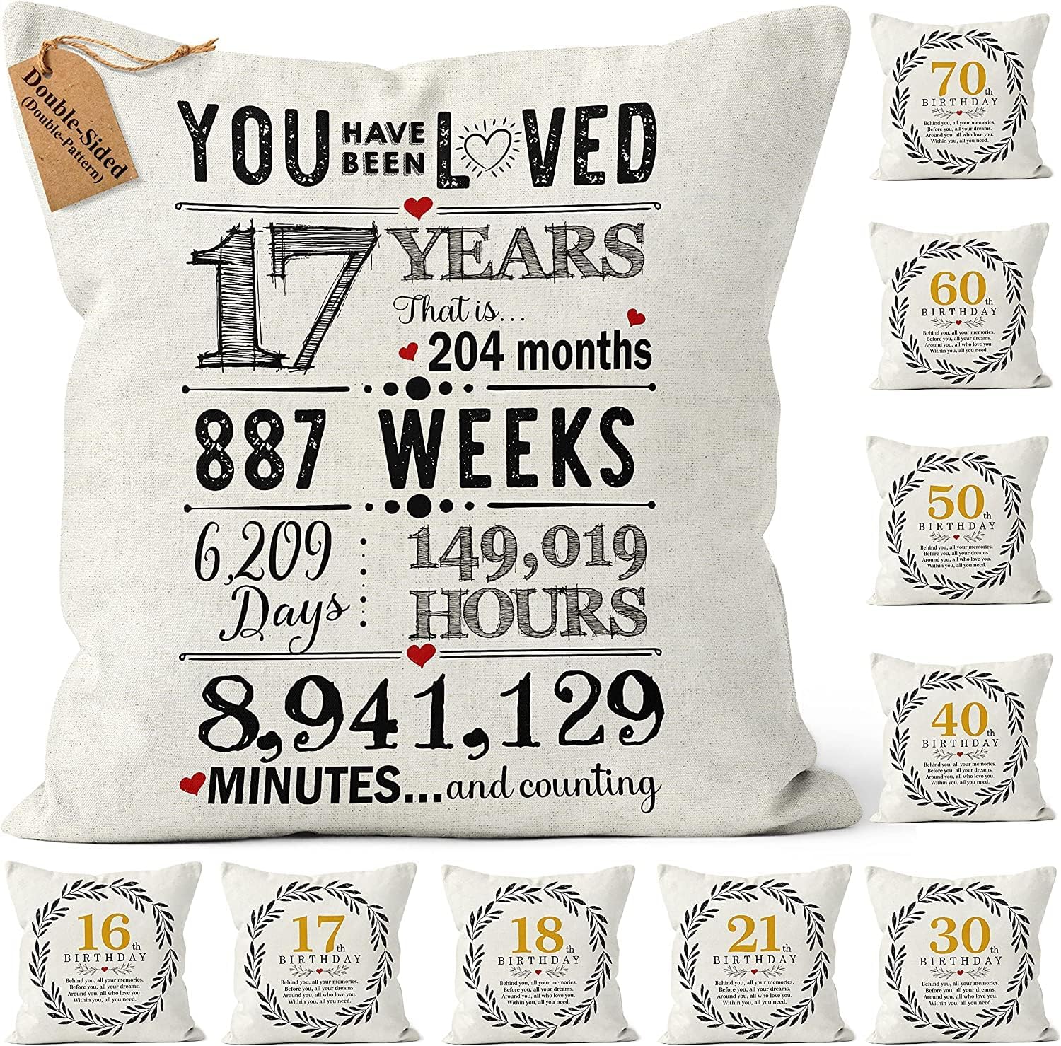 Kies HOME® Double-Sided 17th Birthday Gifts for Girls and Gift Boys 45x45 Cushion Cover Populer Boyfriends Birthday Ideas Happy Birthday Sister Gift, Daughter Gifts (17th)