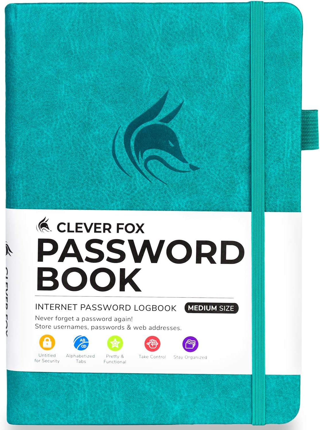 Clever Fox Password Book with tabs. Internet Address and Password Organizer Logbook with Alphabetical tabs. Medium Size Password Keeper Journal Notebook for Computer & Website Logins (Aquamarine)