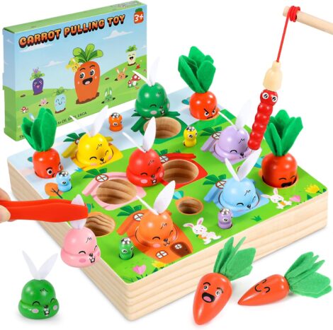 COOLJOYA Montessori Wooden Toys: Shape Sorter Fishing Game for 2-3 Year Olds, Educational Gifts.