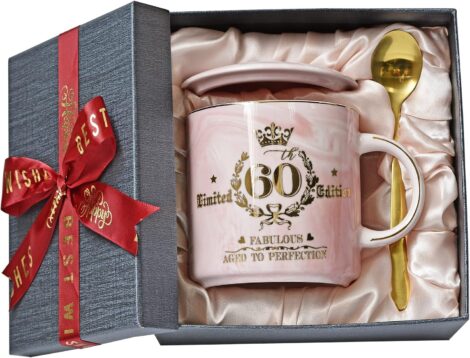 60th Birthday Gift for Women: Fabulous 1963 – Aged to Perfection Pink Coffee Mug – 14oz