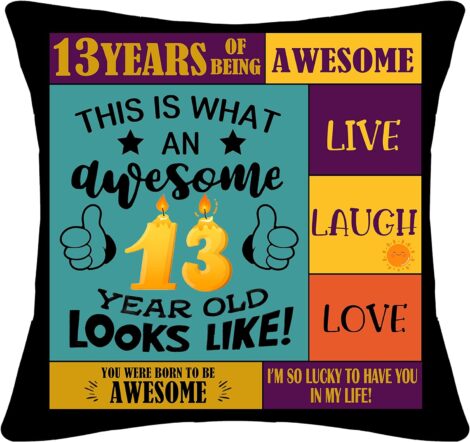 13th Birthday Cushion Cover – Ideal Gift for 13 Year Olds to Celebrate 13 Awesome Years