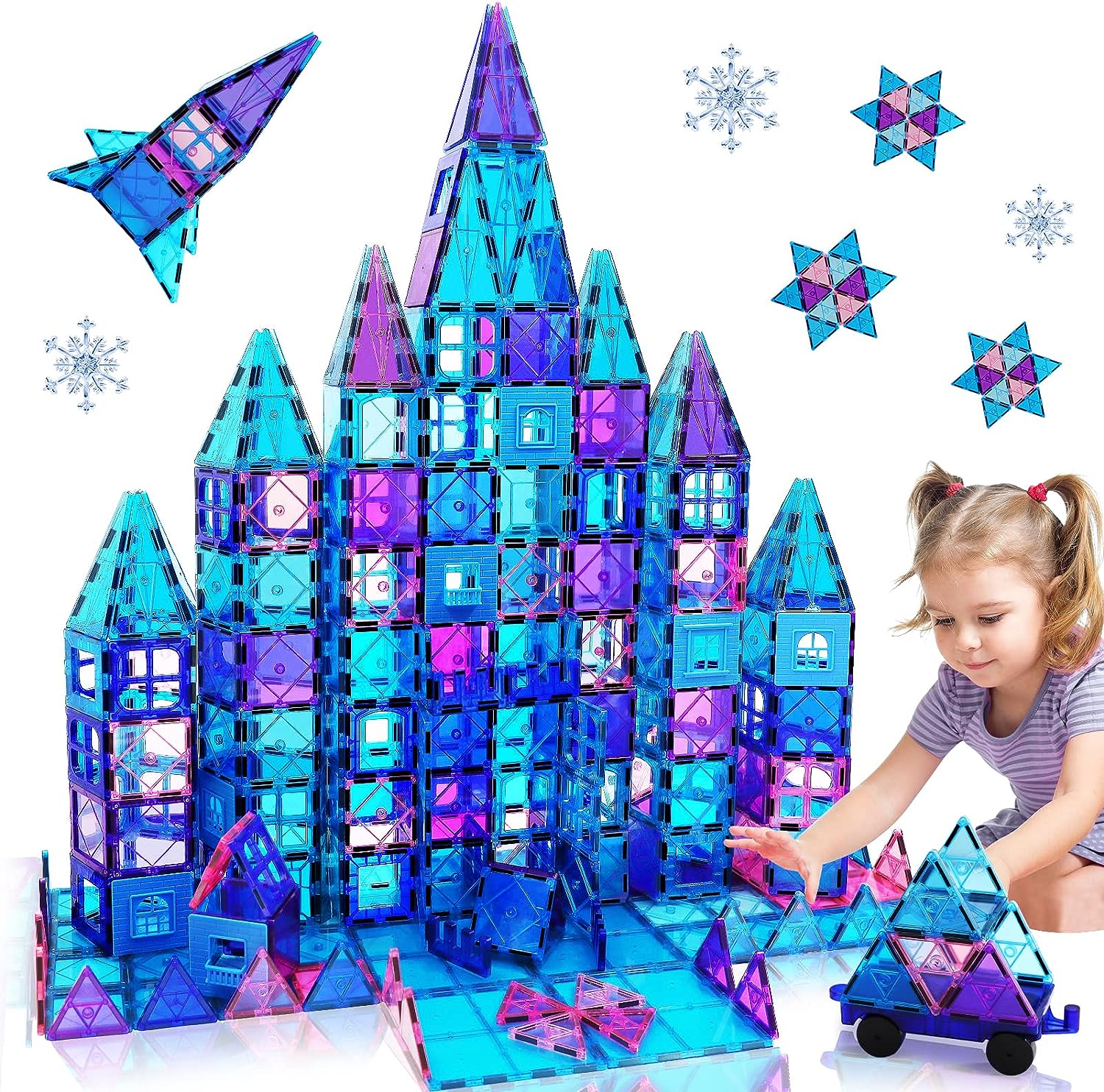 Magnetic Building Blocks Kids Boys Girls Toys Age 6 7 8 9 Magnetic Tiles 3D Castle for Princess Learning Educational STEM Toy 3 4 5 6 7 8 9 Year Old Boy Girls Gifts on Birthday Christmas 47pcs