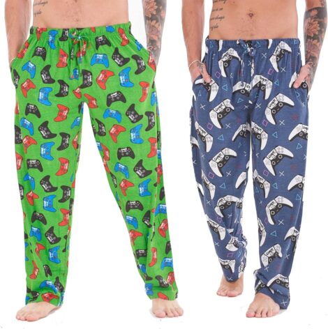 Men’s 2-Pack Gamer Lounge Pants: Game Over and Eat Sleep Game Repeat Designs, 100% Cotton, Gaming Gift