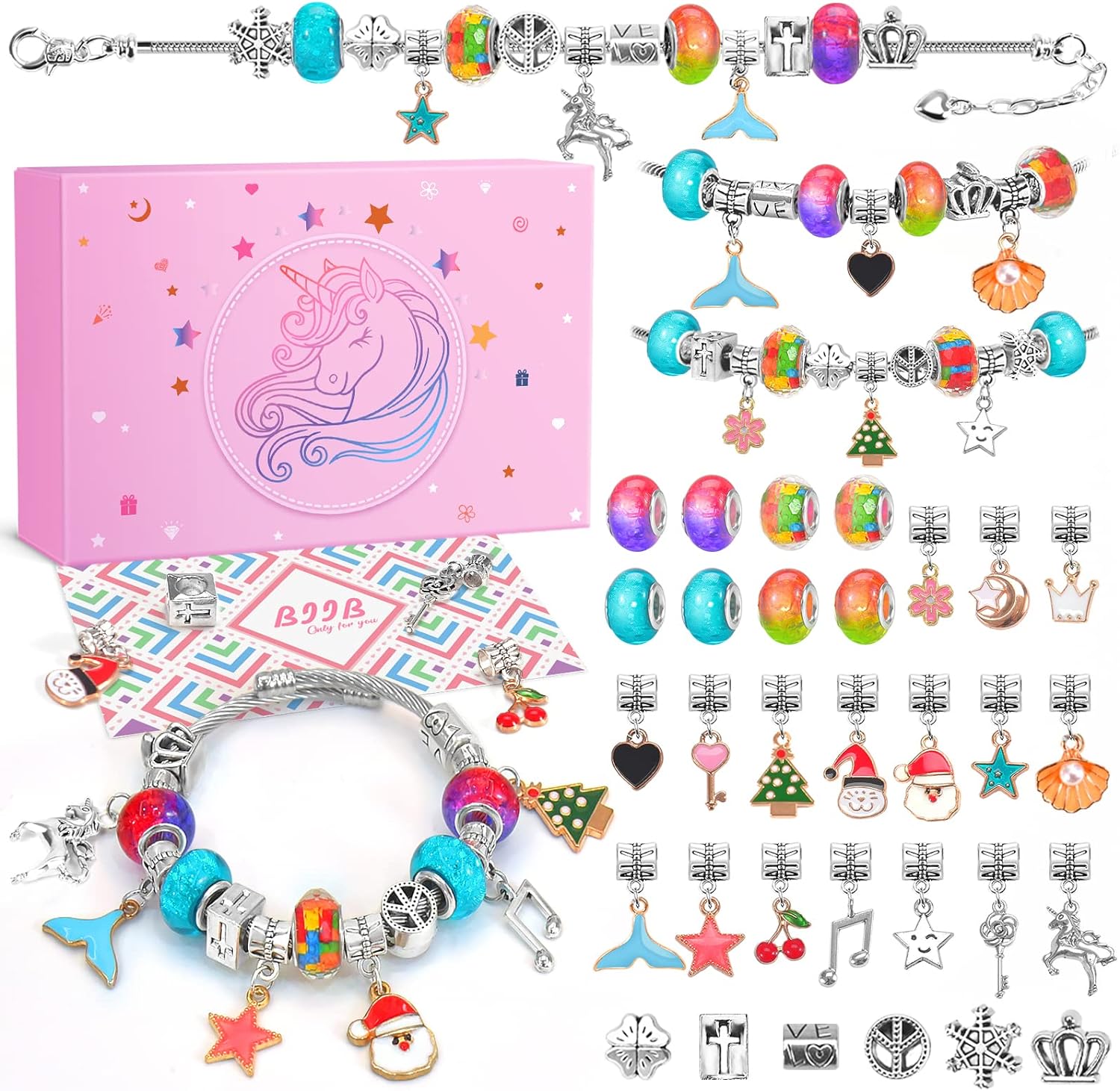 BIIB Gifts for Teenage Girls Gifts Jewellery Making Kit, Gifts for Girls 8-12 Year Old Girls Charm Bracelet Making Kit for Kids Stocking Fillers for Girls Christmas Gifts, Arts and Crafts for Kids