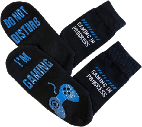 Funny gaming-themed socks that are a perfect novelty gift for even the most avid gamers.