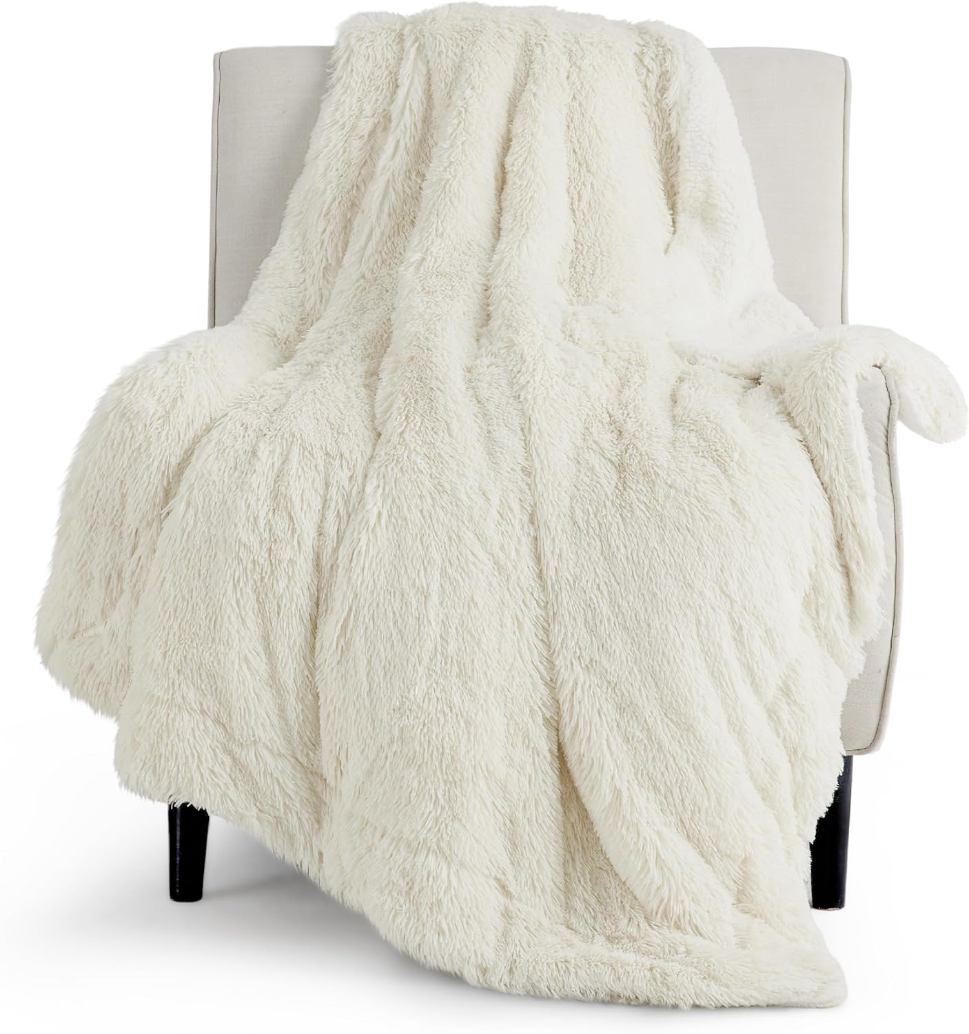 Bedsure Faux Fur Twin Blanket Cream – Fuzzy, Fluffy, and Shaggy Faux Fur, Soft and Thick Sherpa, Tie-dye Decorative Gift, Twin Size Blankets for Couch, Sofa, Bed, 60x80 Inches, 380 GSM