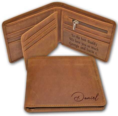 Personalized Rustic Leather Wallet for Men with Custom Engraving – Gift for Him (Design 3)