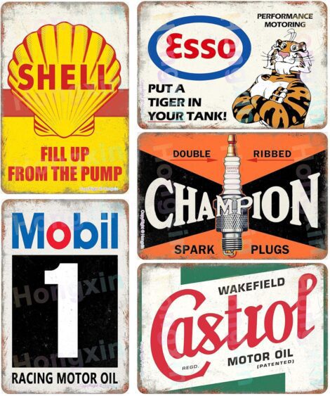 HONGXIN Vintage Metal Signs – 5 PCS for Gasoline Garage Workshop Wall Decor.