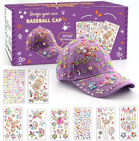 DIY Baseball Cap for Girls – Glitter Gem Stickers, Perfect Birthday Present and Back to School Gift