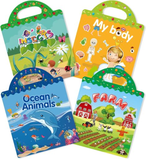 GUYUCOM 4 Pack Sticker Books – Age 2-4 Kids Boys – Educational Toy Gift