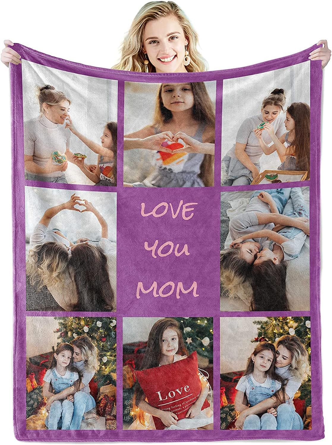 Personalised Blanket,Custom Blanket with Words Picture Collage Customized Blankets, Birthday Souvenir Gifts Personalized Throw Blanket for Father, Mom, Kids, Dogs, Friends or Lover 31" X 47"