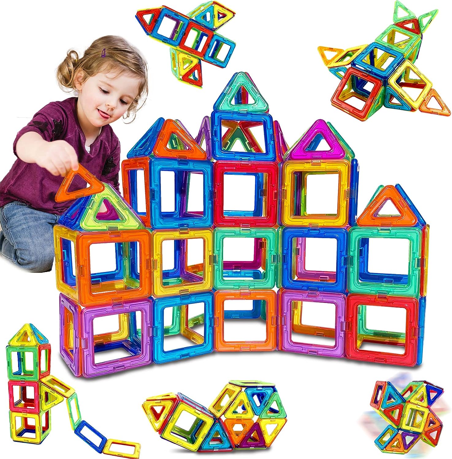 38PCS Magnetic Building Blocks Magnetic Tiles Magnets for Kids Construction Learning Educational Magnetic Toys for 3 4 5 6 Years Old Boys Girls Toddlers Kids Christmas Birthday Gifts for 3+