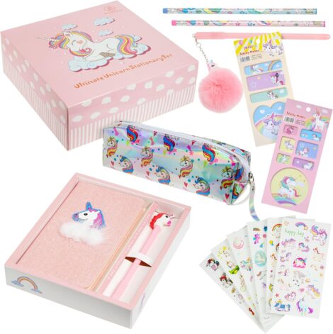 Brightzen Unicorn Stationery Set – Unicorn-themed notebook, writing utensils, and accessories, perfect for girls ages 4-11.