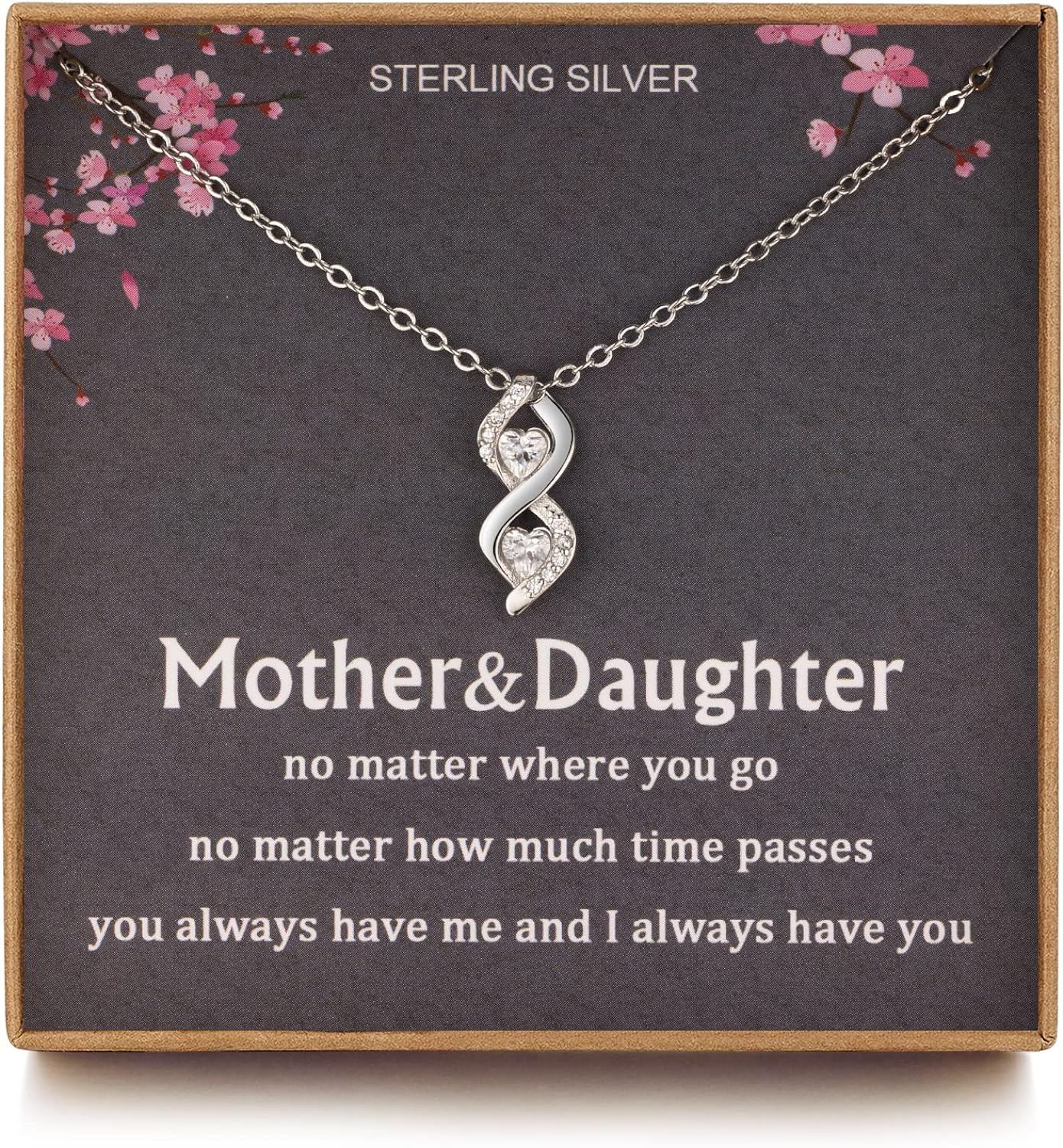 Mother Daughter Gifts Necklace for Mom from Daughter Mothering Sunday Gift Infinity Two Heart Sterling Silver Necklace for Women Christmas Holiday Jewellery