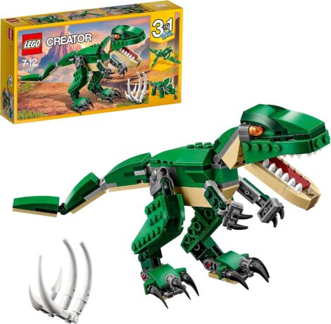 LEGO Mighty Dinosaurs Toy – 3-in-1 Model, T. rex, Triceratops, and Pterodactyl Figures, Gifts for Kids 7-12.