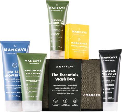 ManCave Men’s Toiletries Gift Set: Complete Routine Essentials with Shower Gel, Shampoo, Body Bar