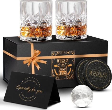 320ml KAQ Whiskey Glasses Set: Lead-Free Crystal, Personalised Gift for Men – Scotch, Bourbon, Gin, Rum, Negroni, Brandy