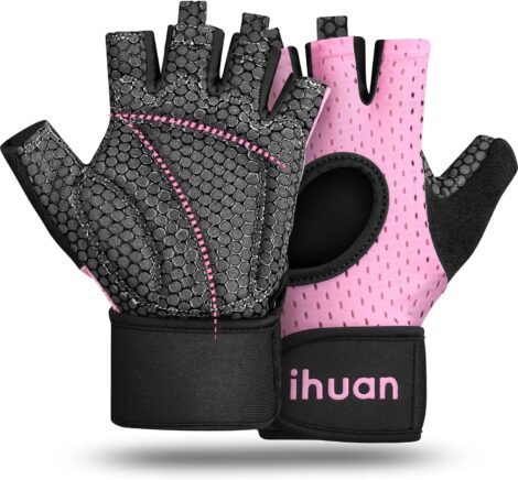 ihuan Breathable Weightlifting Gloves: Fingerless Gym Gloves with Wrist Support, Enhanced Palm Protection, and Extra Grip.