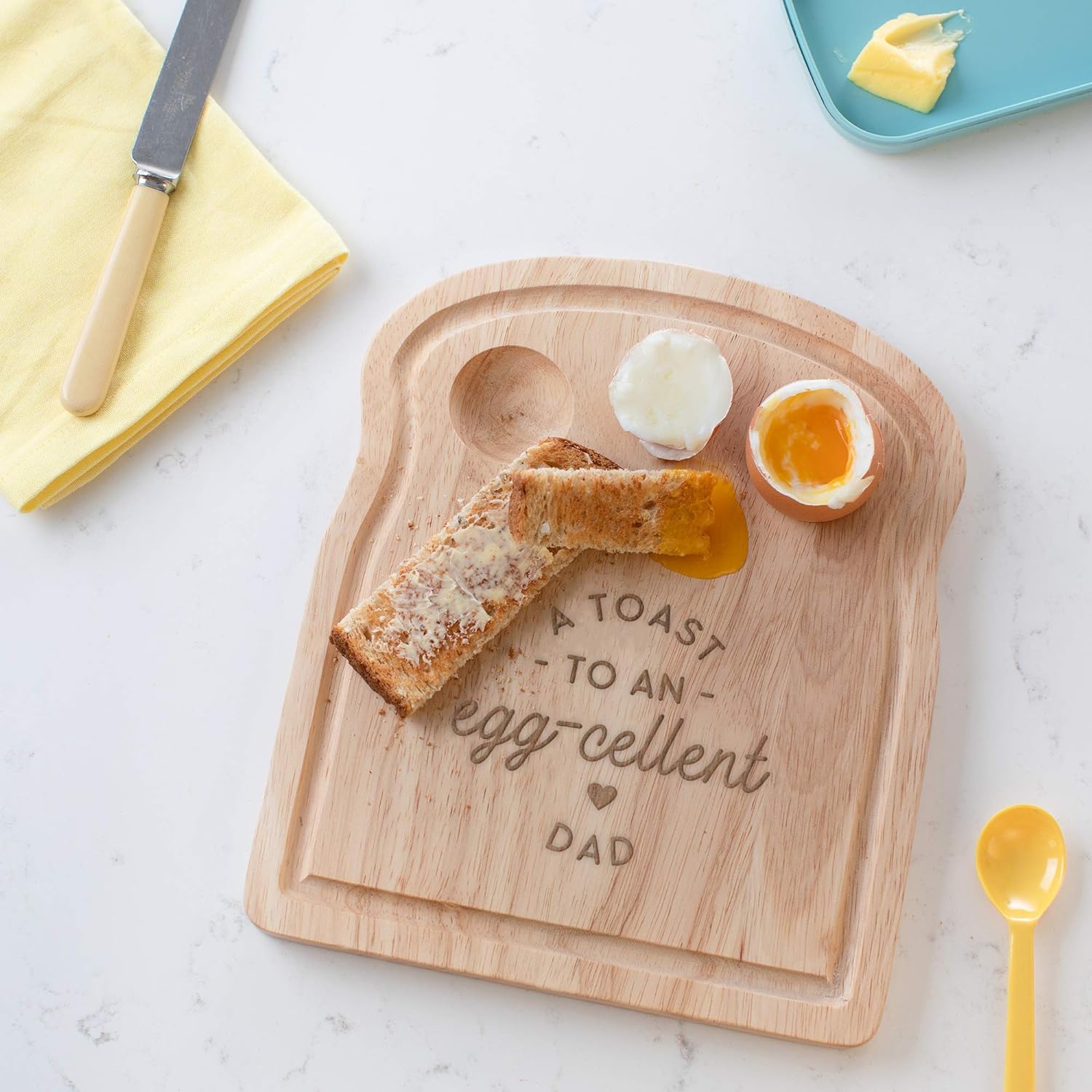 A Toast to an Egg-cellent Dad Breakfast Egg Board - Dad Gifts from Daughter Son Kids Children - Unique Birthday Fathers Day Present Idea - Funny Engraved Pun Design