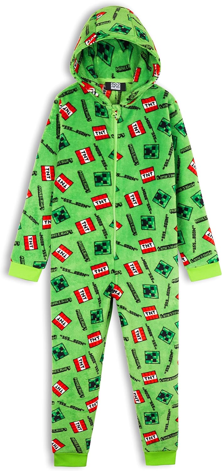 Minecraft Onesie for Boys, Kids Pyjamas All in One, Children Pj Jumpsuit, Super Soft Hooded Onesies, Gaming Sleepsuit Sleepwear for Kids, Gifts for Gamers Boys Girls