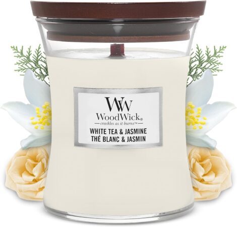 Woodwick 60-Hour Medium Scented Candle – White Tea and Jasmine