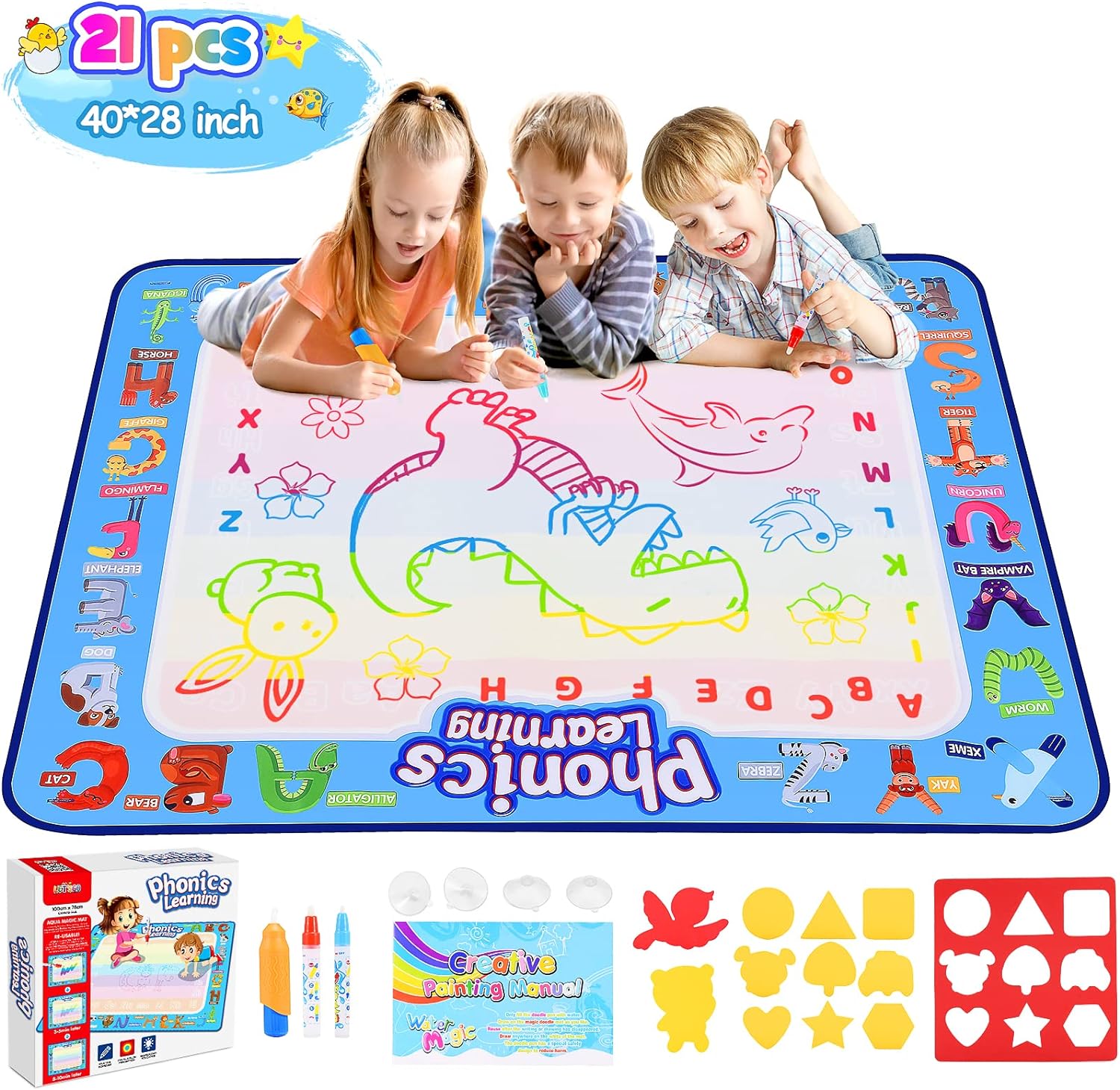 SAITCPRY Toddler Toys for 2 3 4 5 Year Old Boys Girls, Aqua Doodle Gifts for 1-6 Year Girls Stocking Fillers , Educational Toys for 2-5 Year Olds Water Mat Birthday Gift for Kids