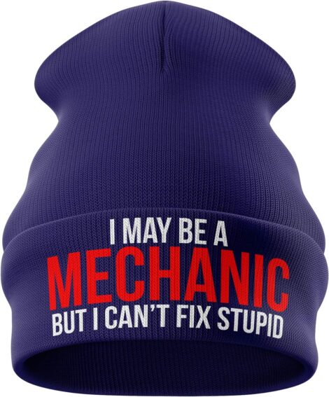 Funny winter beanie hat for mechanics – Purple Print House Mechanic Gifts.