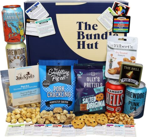 Craft Beer Gift Set for Men: Pub in a Box with 4 Beers, Snacks, and a Pub Quiz – Birthday or Father’s Day Gift