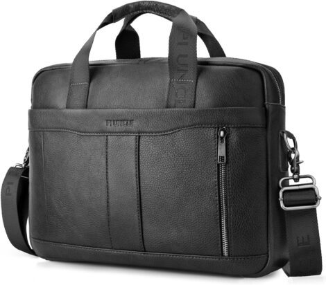 Black Leather Laptop Bag with 15.6 Inch Laptop Compartment – Ideal for Business & College