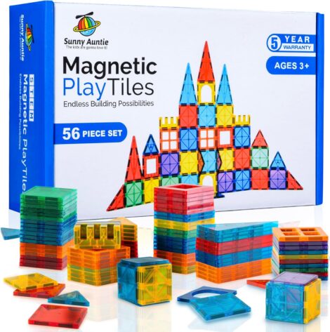 Magnetic Tile Building Set: STEM Toy, 56pcs, Ideal Gift for 3-8 Year Old Boys & Girls.