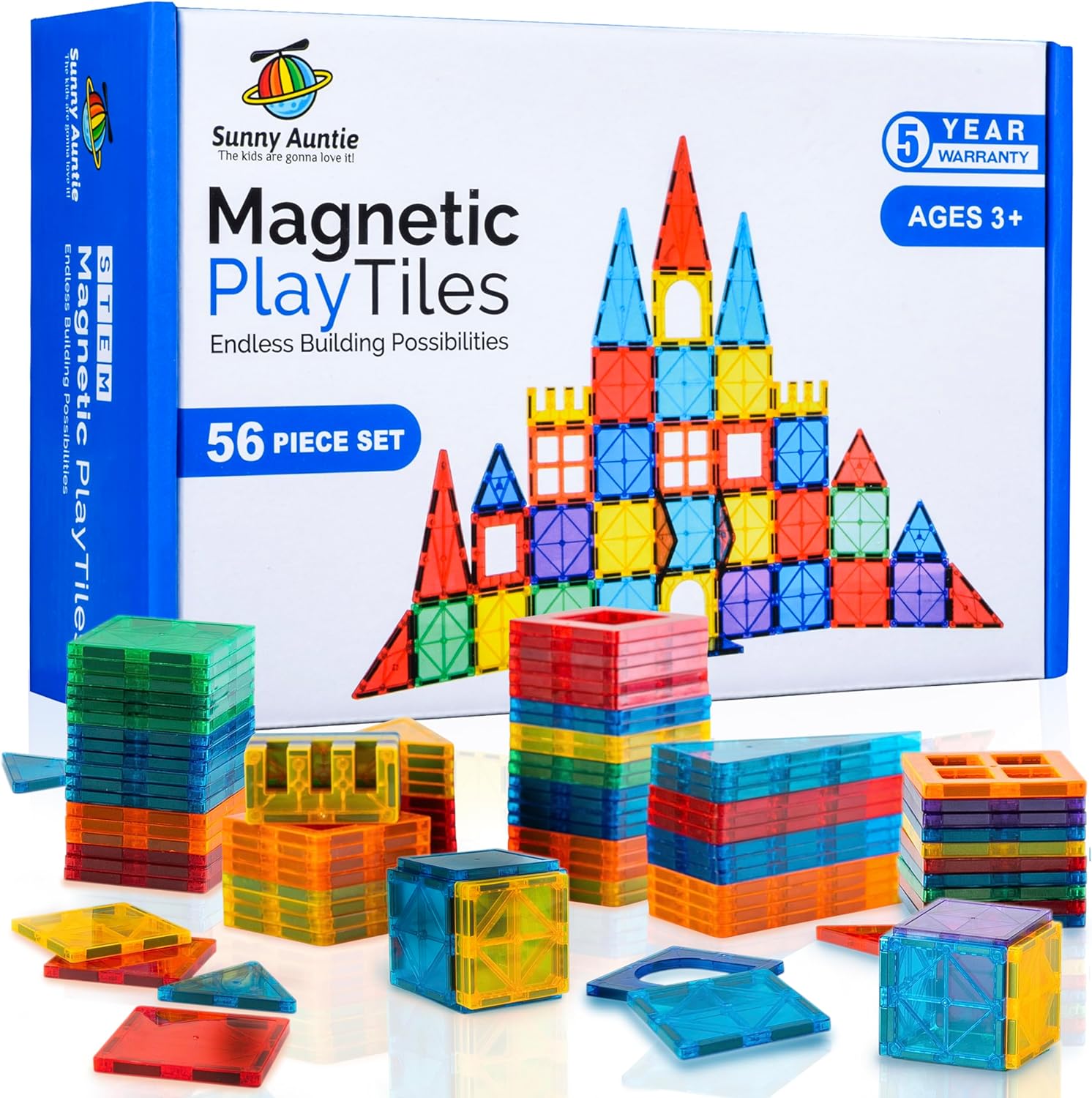 Toy Blocks Building Set, Magnetic Tiles for Kids, STEM Educational Toy, 56pcs, Great Gift for for 3-8 Year Old Boys & Girls - Kids & Toddlers