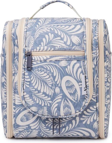 Blue Leaf Travel Toiletry Bag: Women’s Hanging Makeup Organizer (Medium)