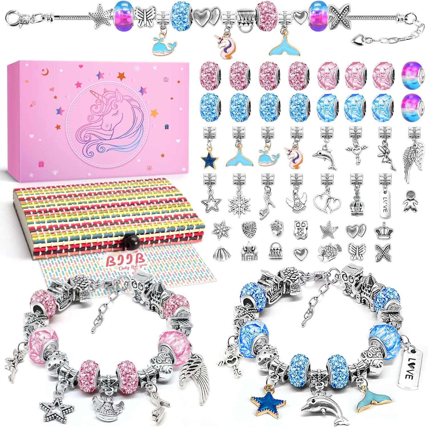 BIIB Unicorn Gifts for Girls, Charm Bracelet Making Kit for Girls, Arts and Crafts for Kids, Easter Gifts for Girls Toys Age 6-12 Years Old Girls Gifts Jewellery Making Kit, Stocking Fillers for Girls