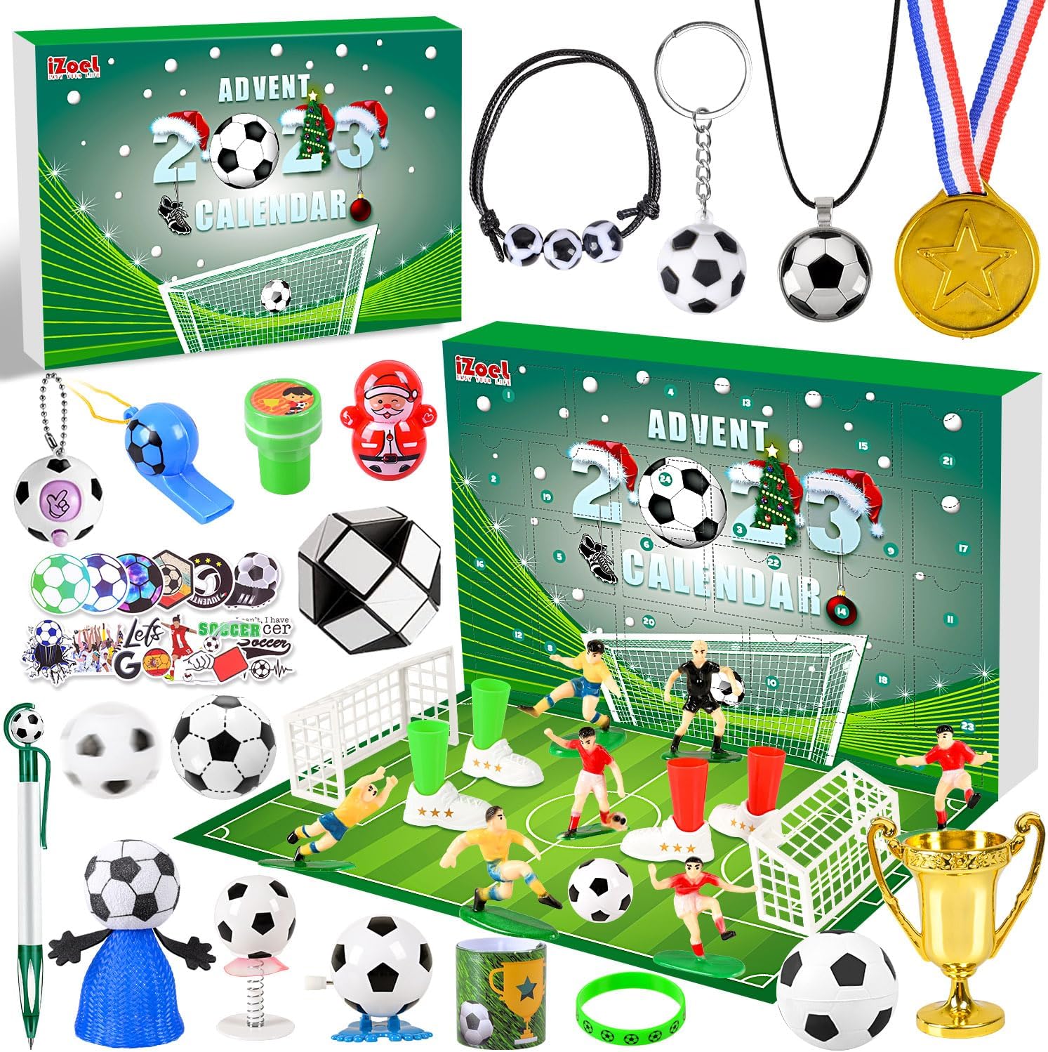 iZoeL Football Advent Calendar for Boys Girls 2023, 2023 World Football Gifts with Football Medal Whistle 24 Christmas Countdown Advent Calendar Christmas Stocking Gifts for Football Fans