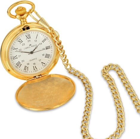 Engraved Pocket Watch with Roman Numbers, Spare Battery, and Personalized Engraving – Gold/Silver Option, Satin Box Optional