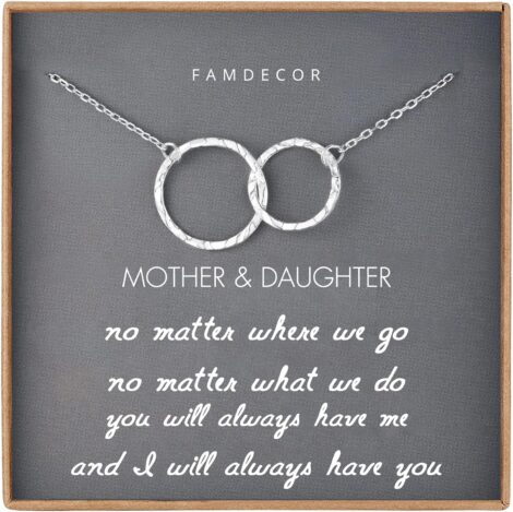 Sterling Silver 2 Circle Hammered Necklace: Ideal Mother’s Day or Birthday Gift for Mum and Daughter.