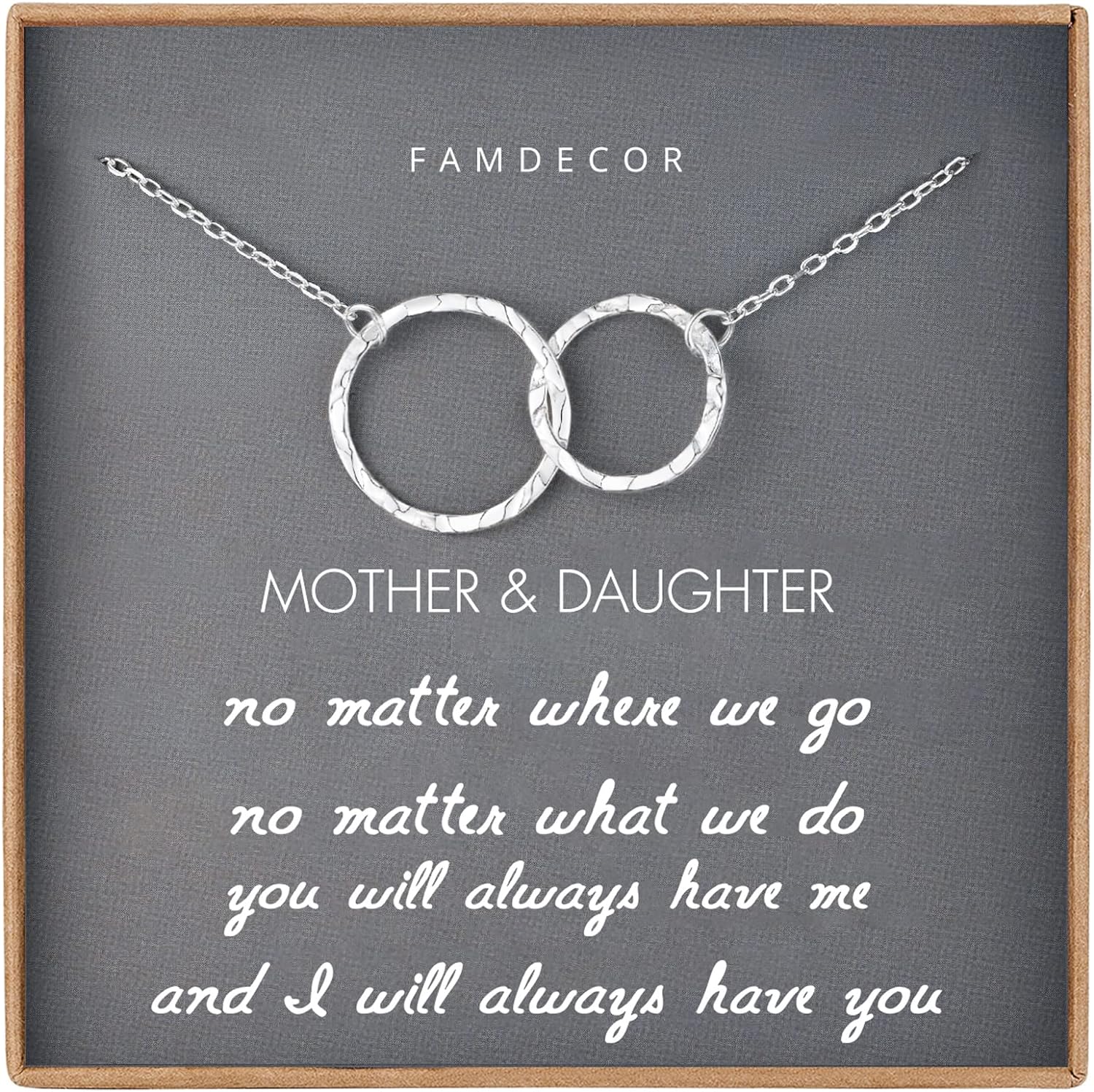 Mothers Day Gift for Mum and Daughter Necklace Mum Presents for Mum Birthday Gifts Sterling Silver 2 Circle Hammered Necklace for Women Christmas Gifts