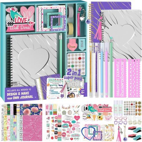 2-Pack DIY Journal Kit for Girls 8-14 – Cool Birthday Gift Idea – Art & Crafts, Trendy Scrapbook & Diary Set