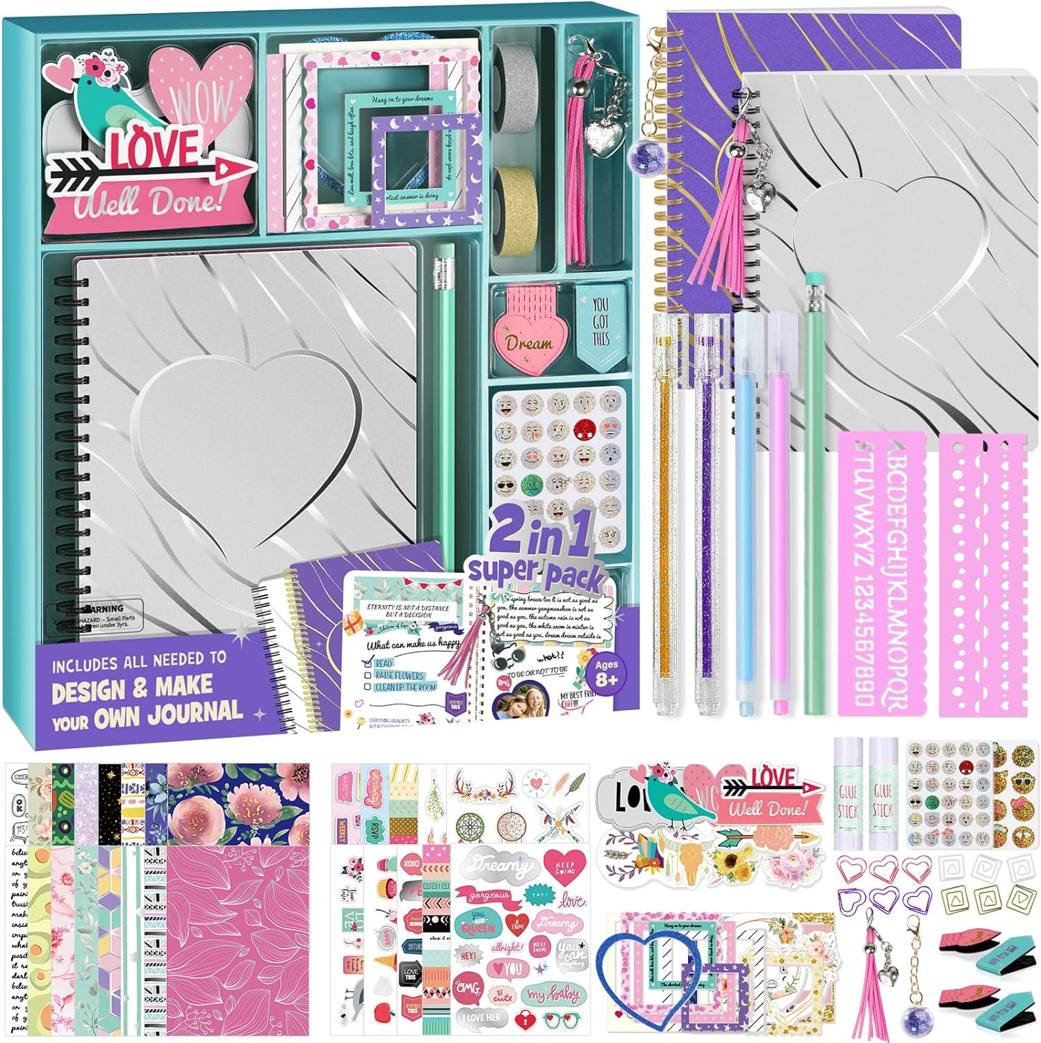 2-Pack Mega DIY Journal Kit - Gifts for Girls Ages 8 9 10 11 12 13 14 Year Old - Cool Birthday Gifts Ideas for Girls - Art & Crafts for Tween Kid - Teen Girls Trendy Stuff - Scrapbook & Diary Set