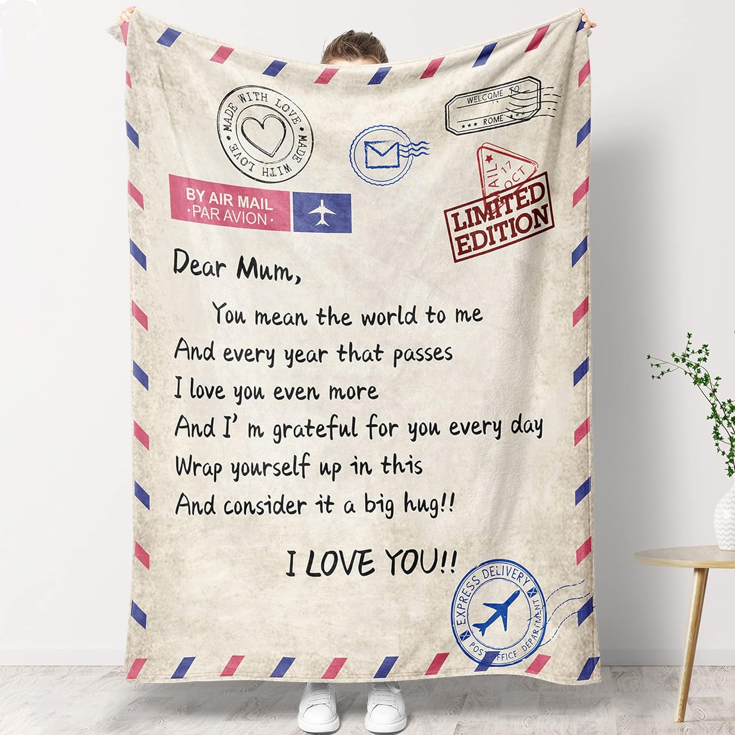 Blumuze Mum Gifts, Personalised Fleece Blanket with Message Gifts for Mum, Mothers Day Birthday Gifts for Mum From Daughter Son, Mum Birthday Gifts, Presents for Mum Mummy 152 x 127CM