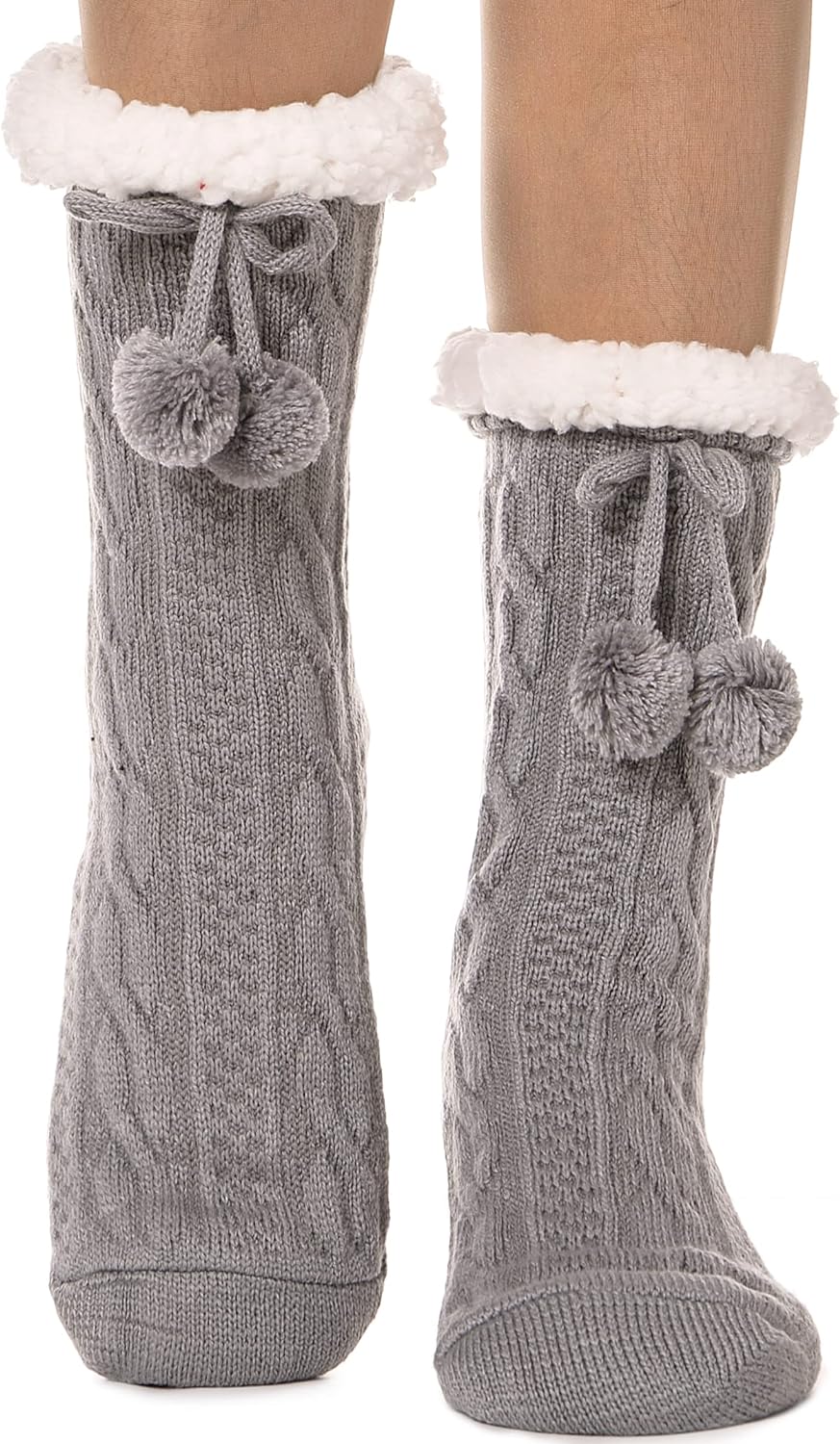 EBMORE Slipper Fluffy Socks for Women Bed Cosy Non Slip Gift for Women Fuzzy Cabin Winter Warm Soft Fleece Comfy Thick Christmas Stocking Stuffer with Grips Socks