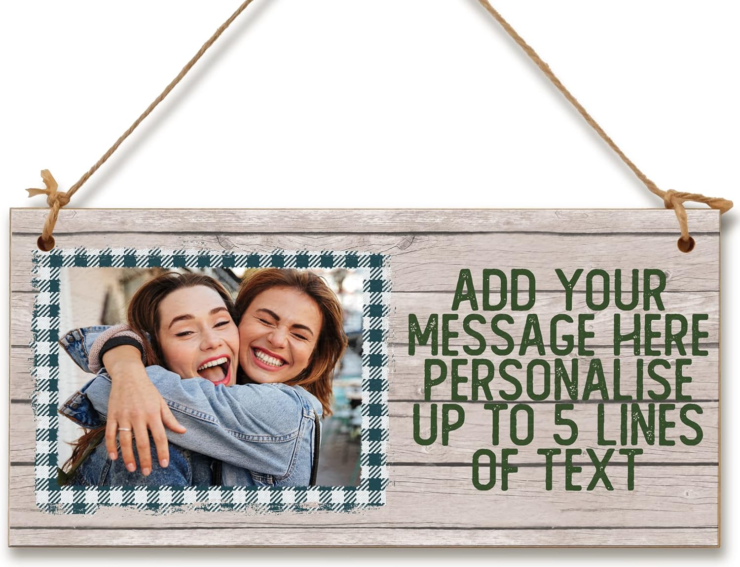 Personalised Wooden Plaque with Photo Add Your Own Message Friendship BFFs Family Door Sign Hanging Gift Home Decor