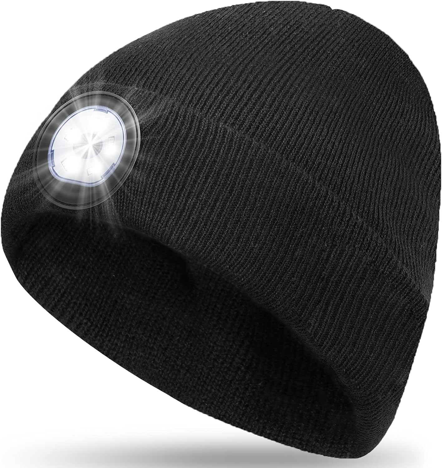 Gifts for Men Dad LED Beanie - Presents for Men Christmas Stocking Fillers Xmas Gift Ideas for Men Husband, Gifts for Him LED Hat Beanie with Light Warm Head Torch Hat Fishing Gifts Black Running