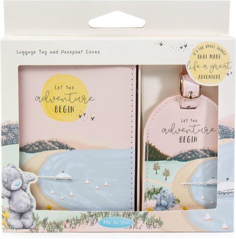 Multicoloured Me To You Bear Luggage Tag & Passport Holder in Blue, Pink, and Yellow (AGZ01140).